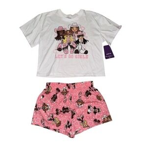 Bratz Let's Go Girls Cowgirl Pajama Set Womens L Pink Graphic T Shorts sleepover